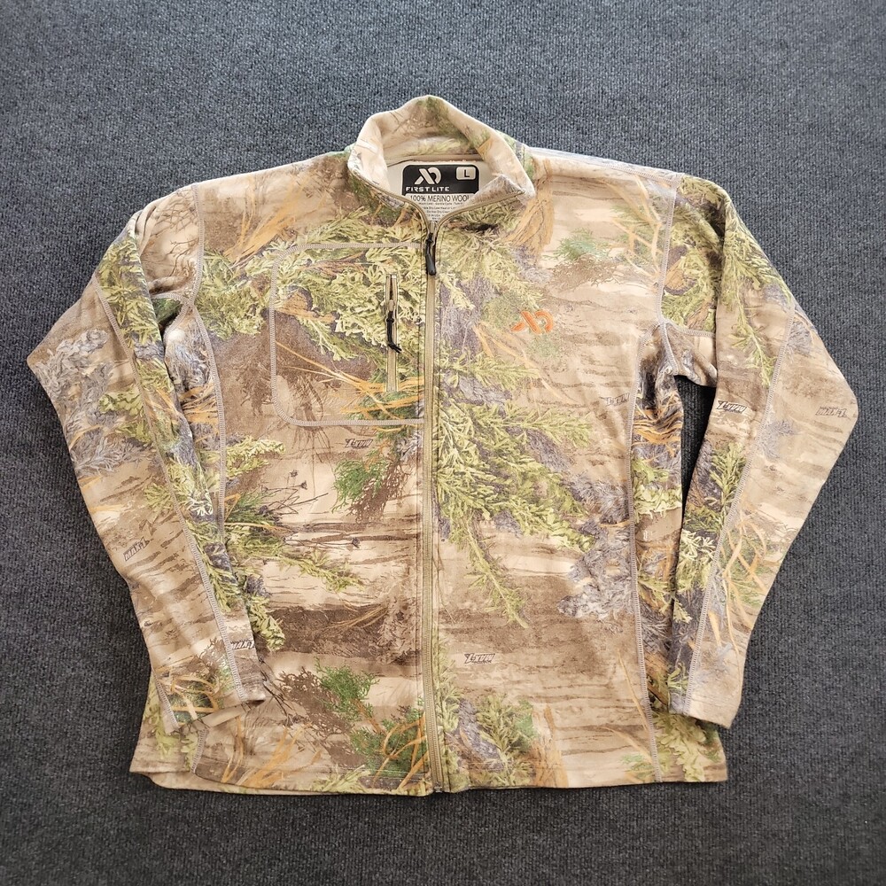 First Lite Furnace Full Zip Large Camo Jacket 100% Merino Wool